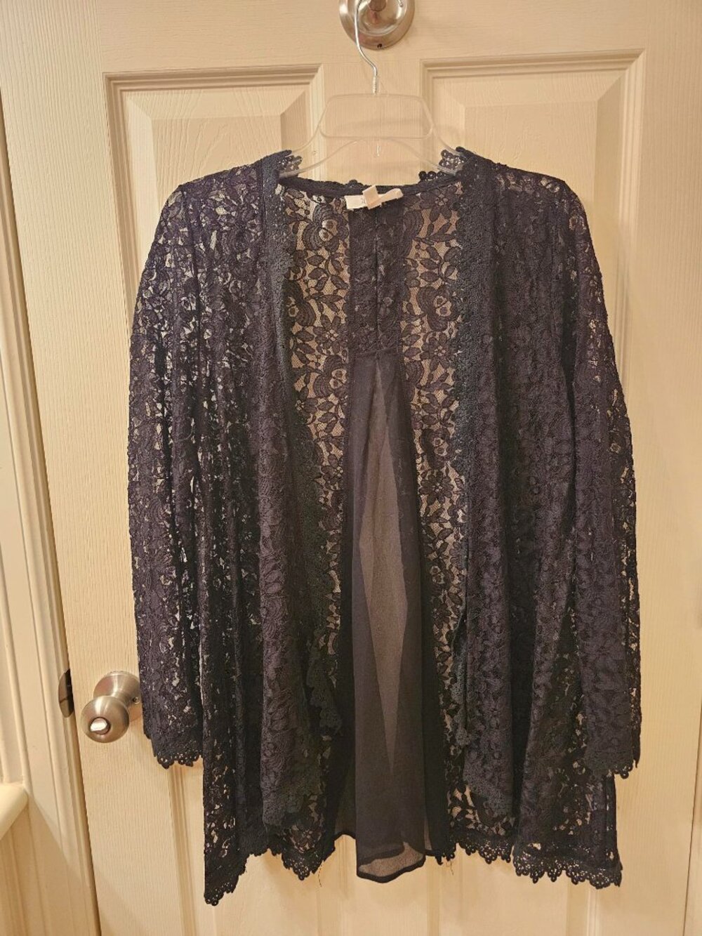 NWOT Peach Love Medium Black Lace w / Chiffon Insert Blouse